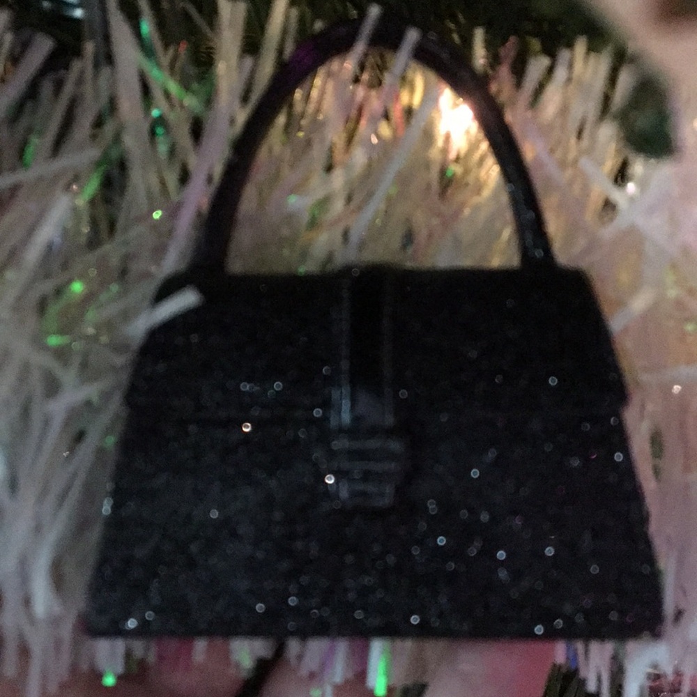 Elegant Black Glitter Handbag Ornament